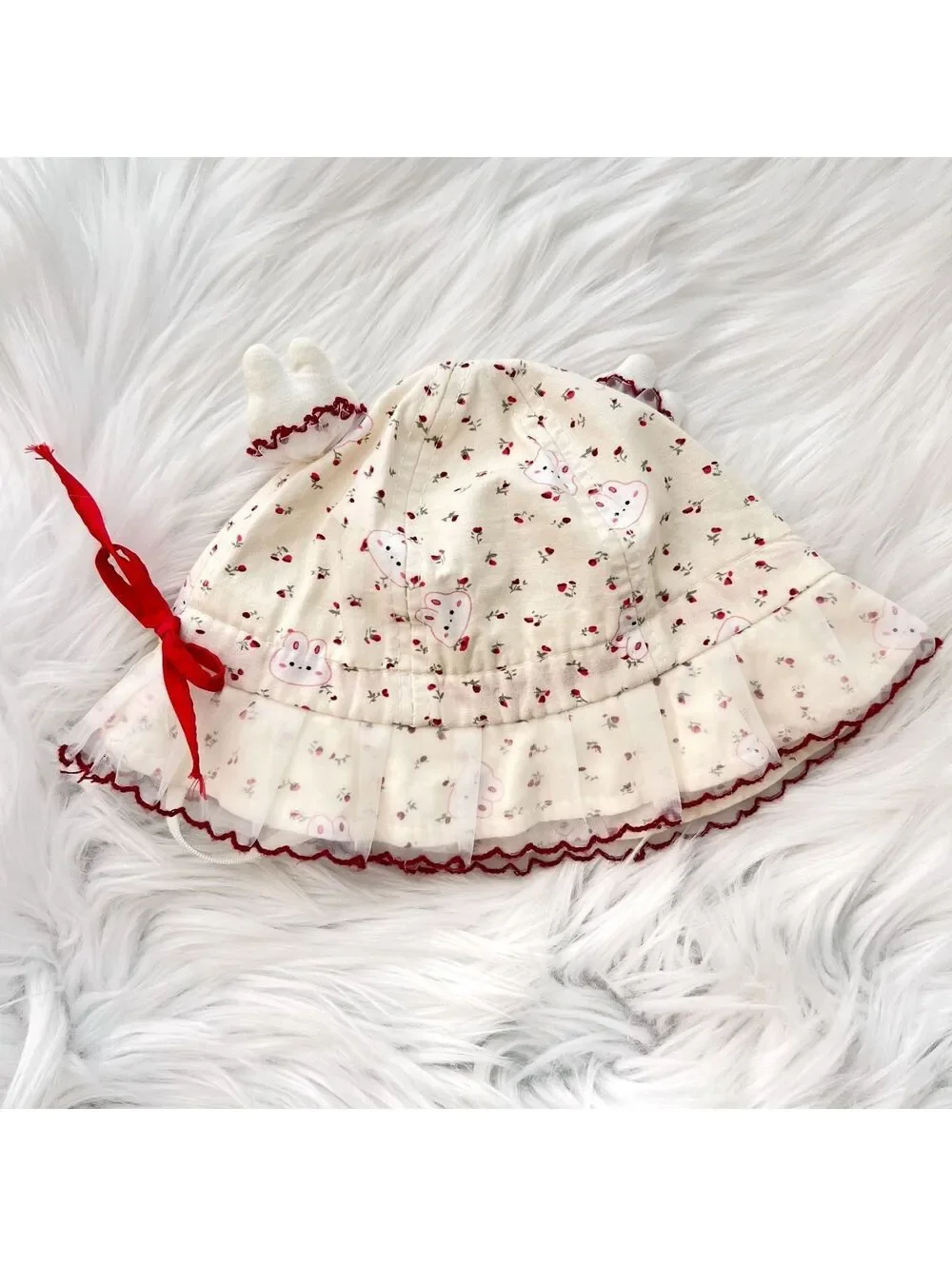 Xiaodoudi Baby Girl Bunny Floral Ruffle Bonnet Hat Rabbit Ears Cottagecore